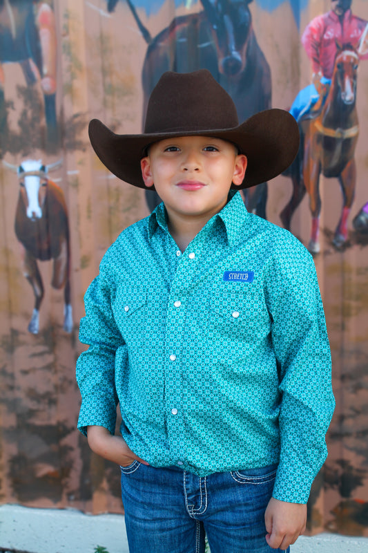 Boys Panhandle slim turquoise long sleeve Snap