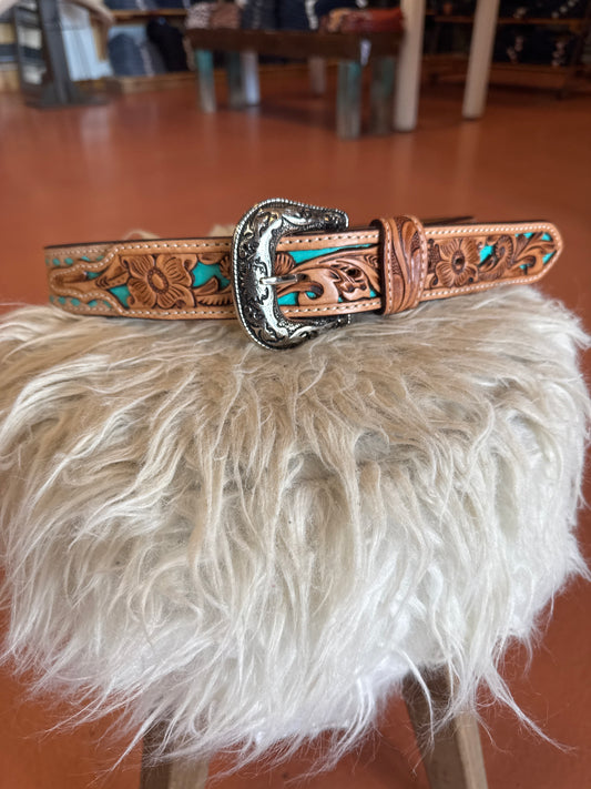 Challenger Men’s Tan & Turquoise Ruff Out Belt