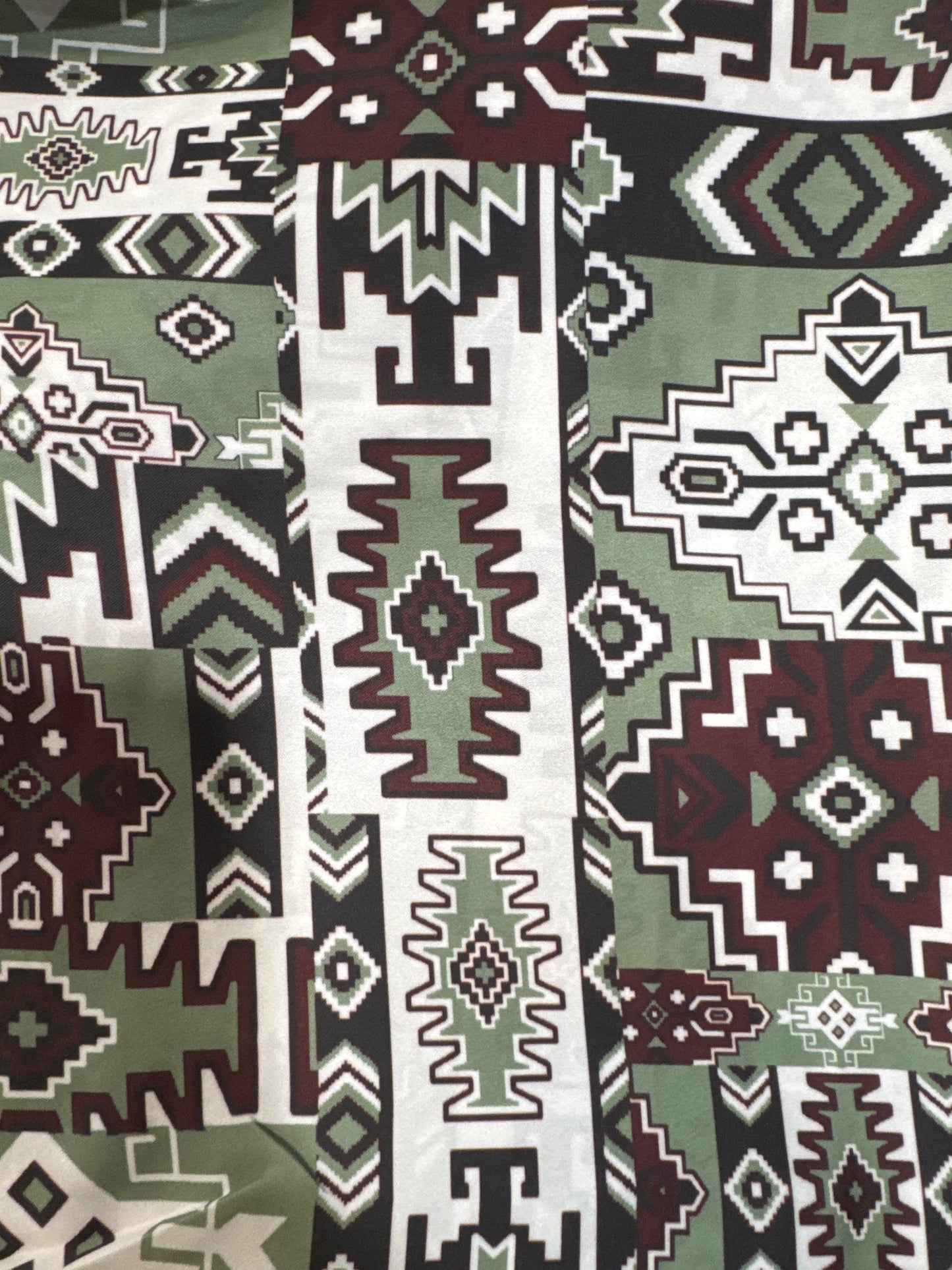 SILK GREEN BROWN AZTEC PRINT WILD RAG