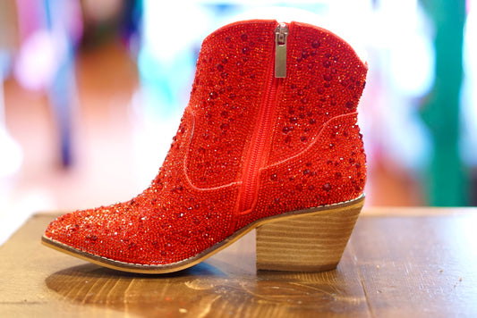 Red Ruby Rhinestone Booties