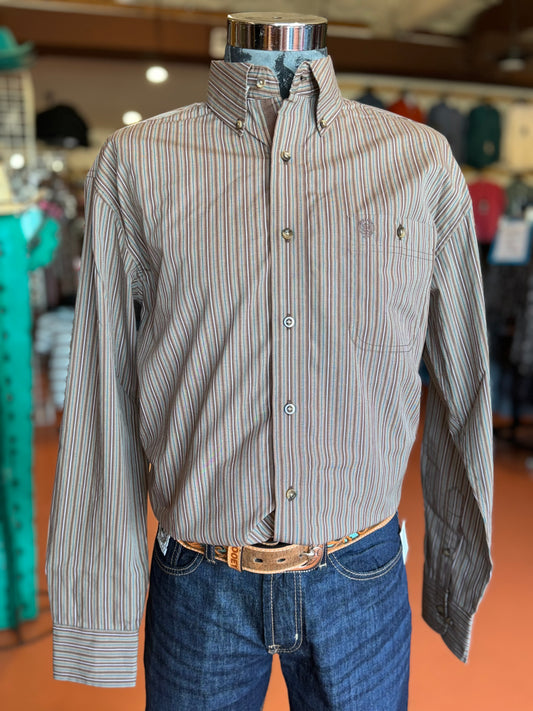 Wrangler Men's Brown Buck Stripped L/S