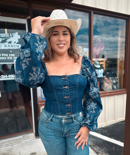 WOMEN'S WRANGLER DENIM CROPPED BLOUSE
