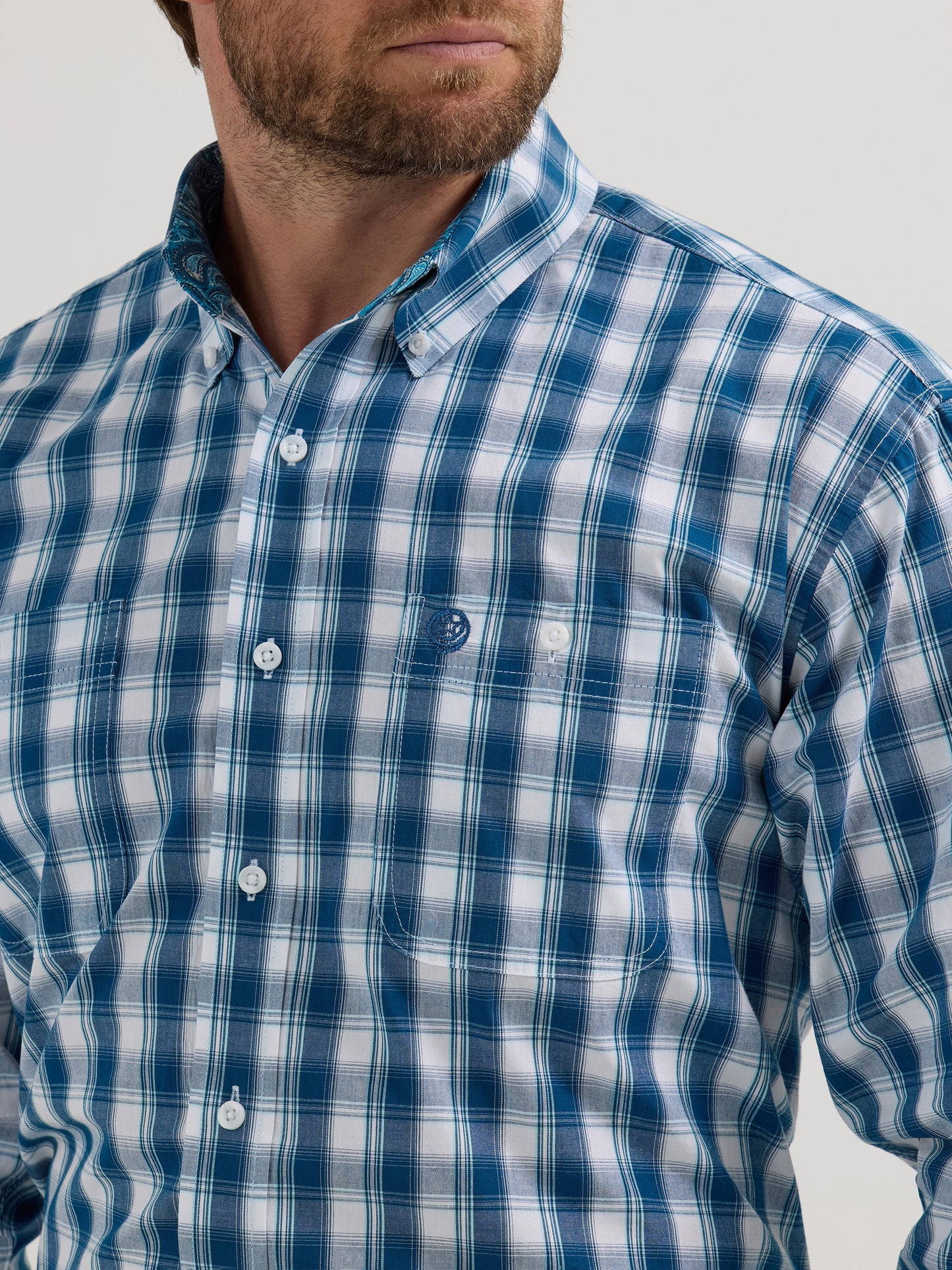 Wrangler Men's Navy Blue Plaid Ls