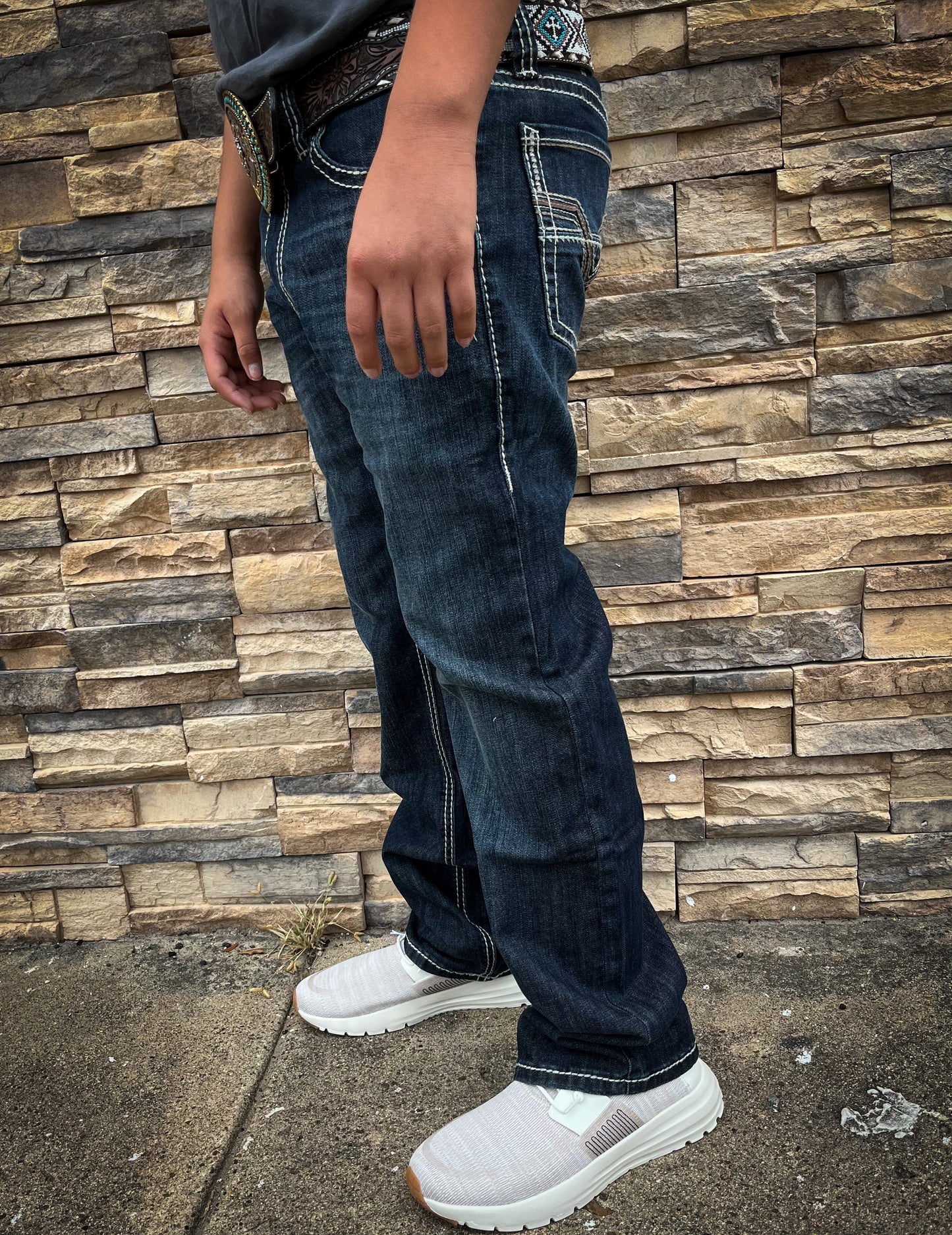 Rock&Roll Denim Reflex Pleather Revolver Straight Jeans - Medium Vintage