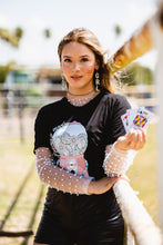 Load image into Gallery viewer, Love Like This Pearl Rhinestone Mesh Top- WHITE
