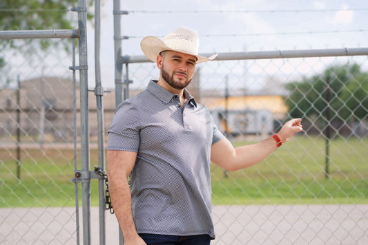 R&R Men's Charcoal Geo Snap Polo