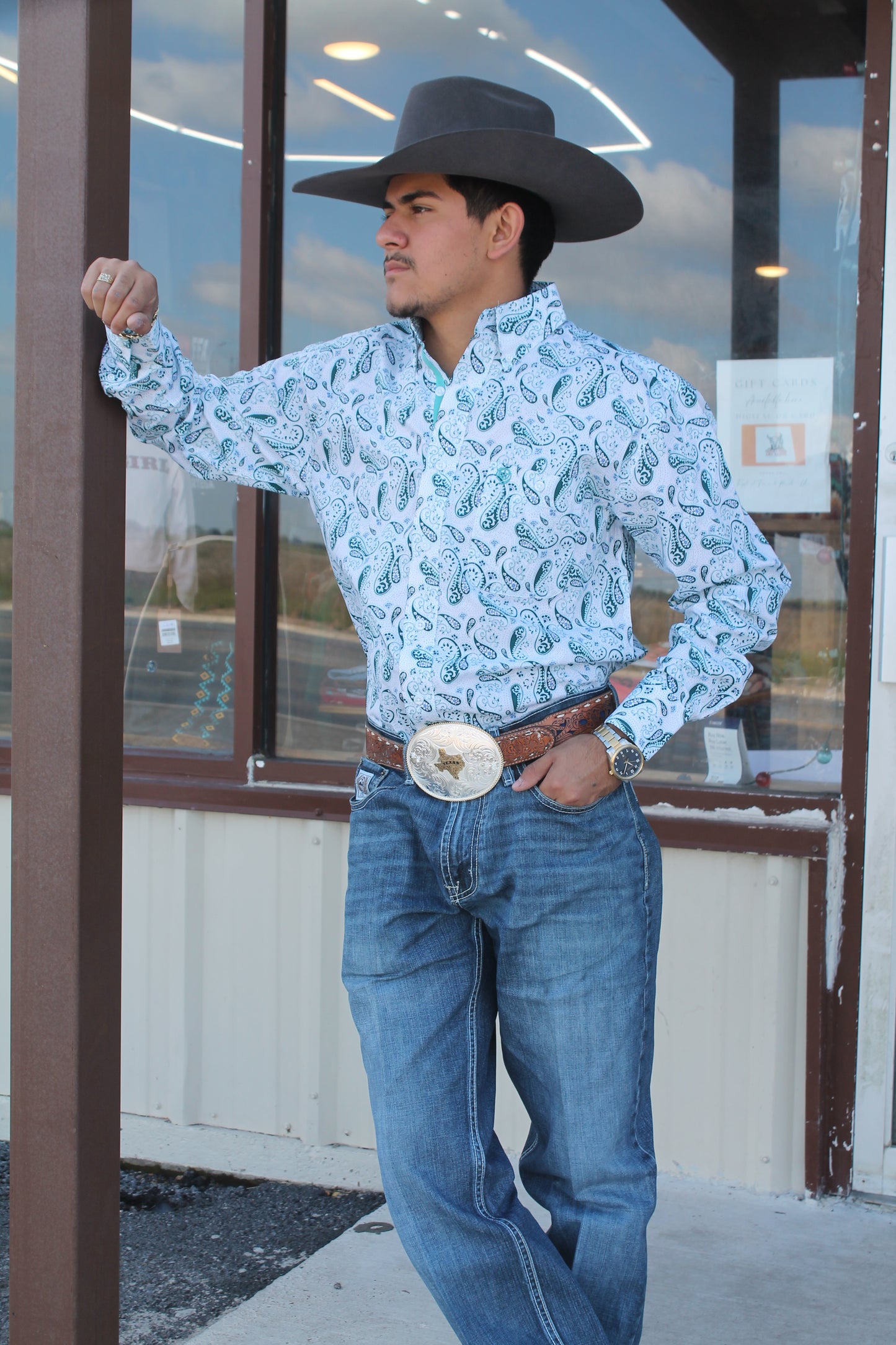 GEORGE STRAIT BY WRANGLER MEN'S PAISLEY PRINT LONG SLEEVE BUTTON-DOWN STRETCH WESTERN SHIRT 👕