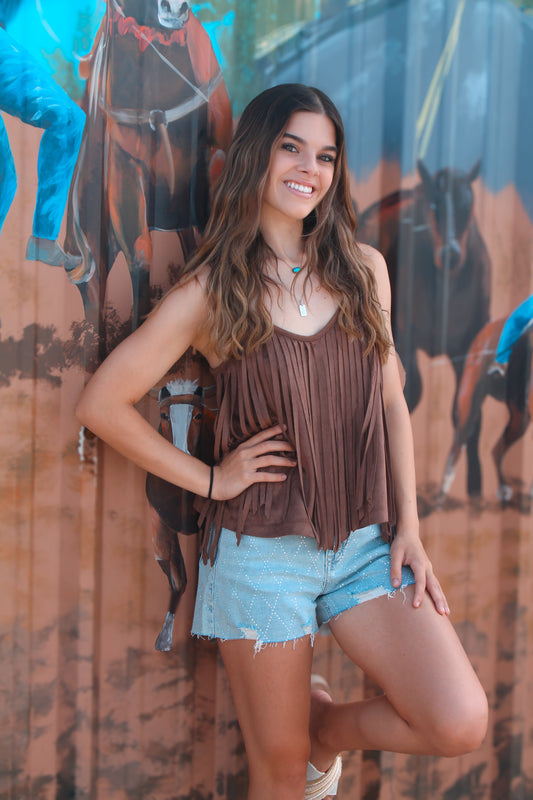 Rock & Roll Brown Fringe Top