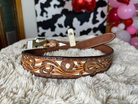 Men's Tooled Cowhide Belt