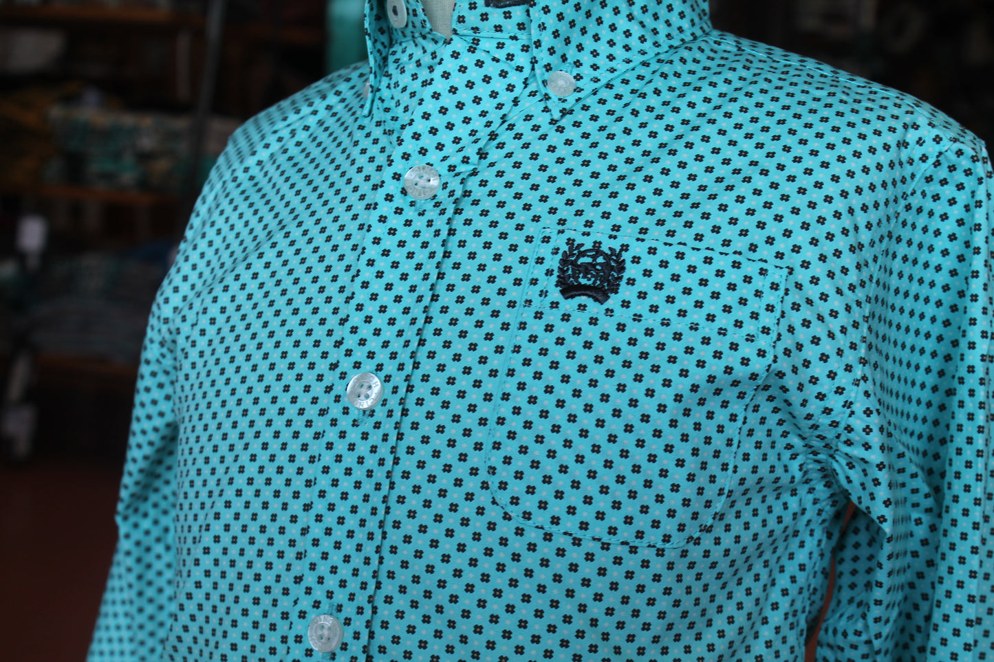 Cinch Boy's Light Blue Patterned Long Sleeve Shirt