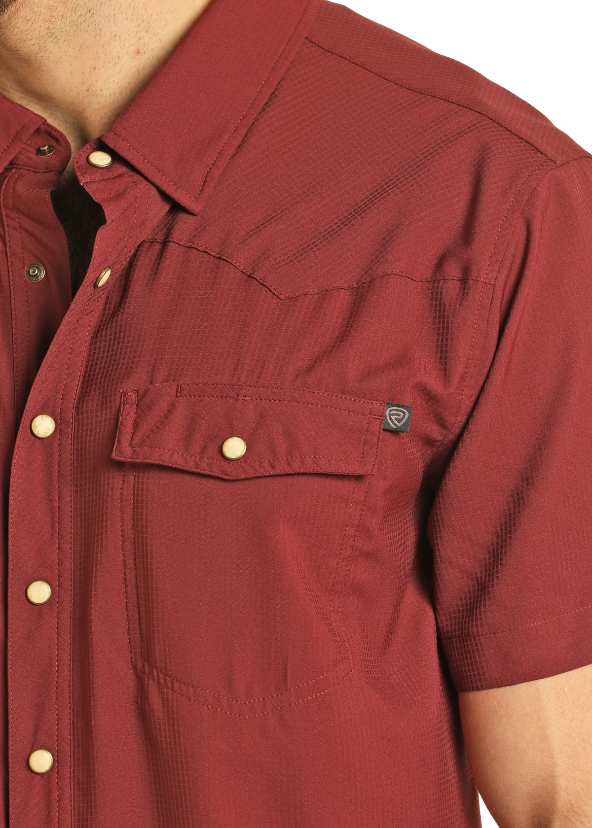 Men’s Rock & Roll Maroon Tek Short Sleeve Pearlsnap Button-up