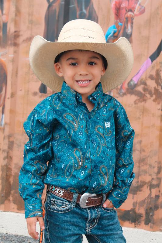 Boys Cinch Blue Feather LS