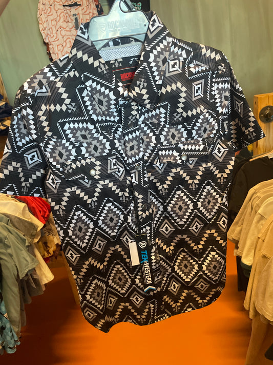 R&R Aztec Printed Tek SS Snap- Youth