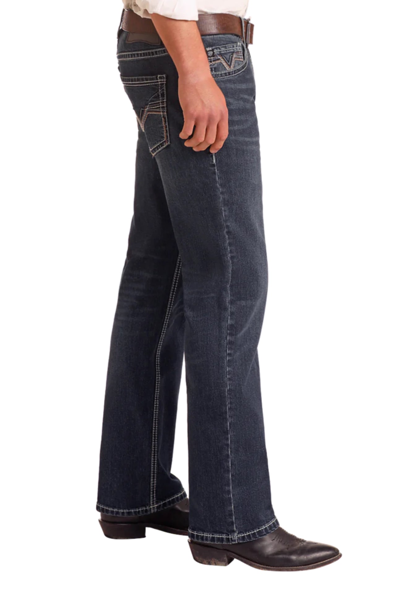 Rock&Roll Denim Two Tone Emb Regular Straight Jeans - Dark Vintage