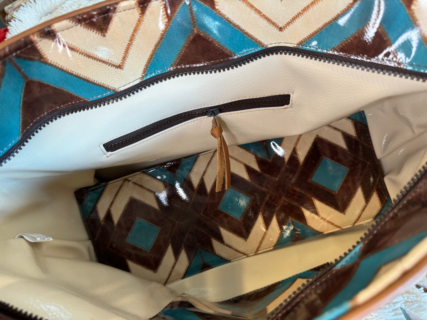 "MONTEZUMA" BROWN/TURQUOISE AZTEC LARGE TOTE