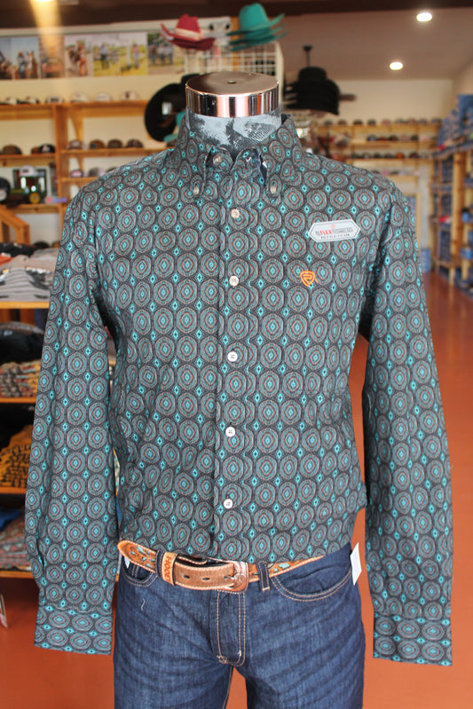 R&R Teal Woven LS Button Up