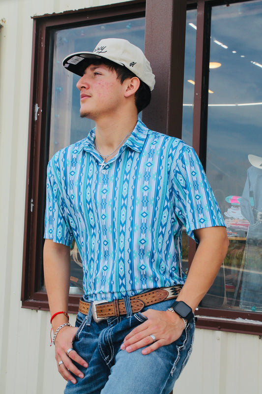 WRANGLER PERFORMANCE CHECOTAH TURQUOISE - MENS POLO -☑️