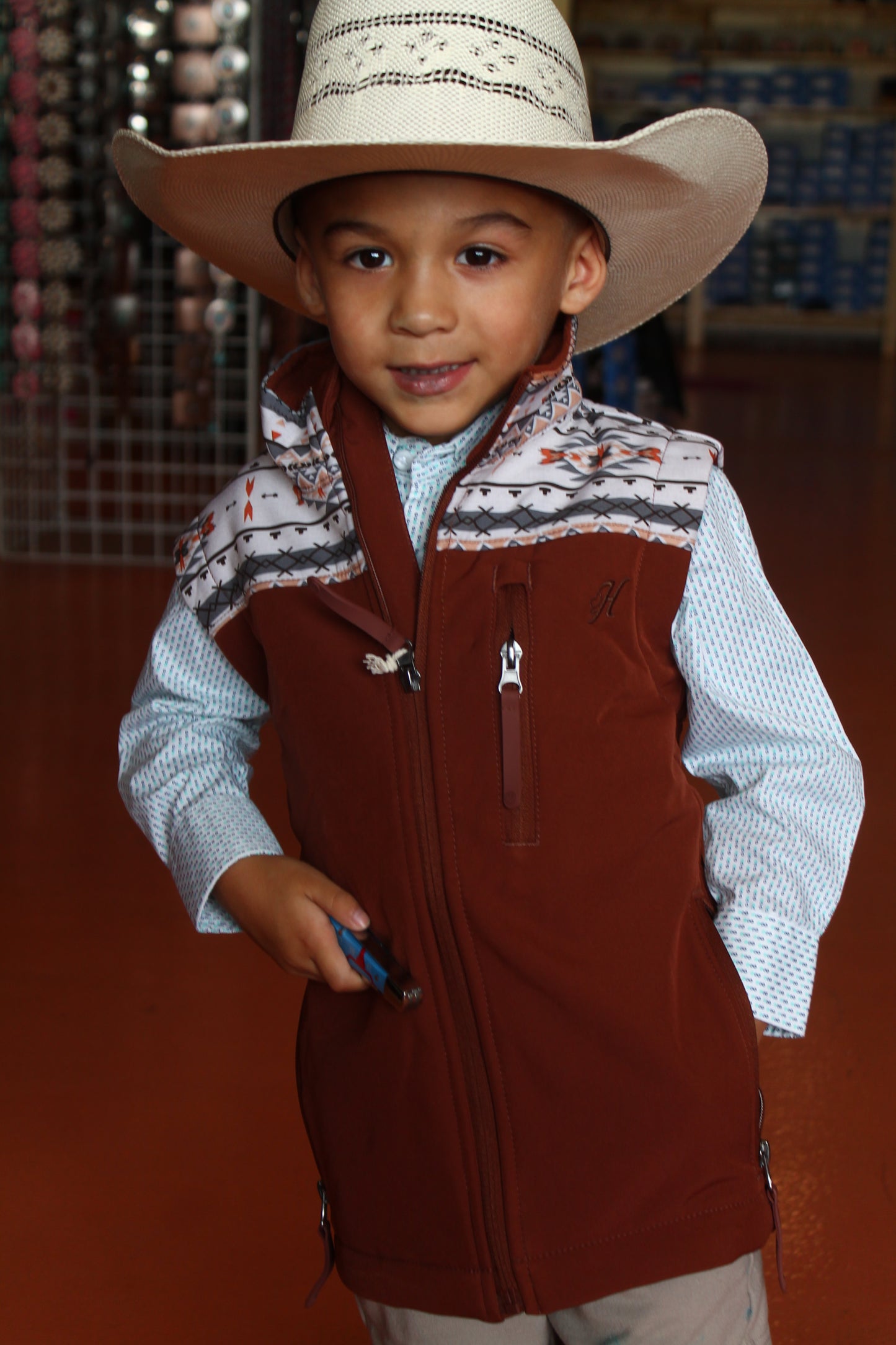 Hooey Youth Aztec Rust Vest