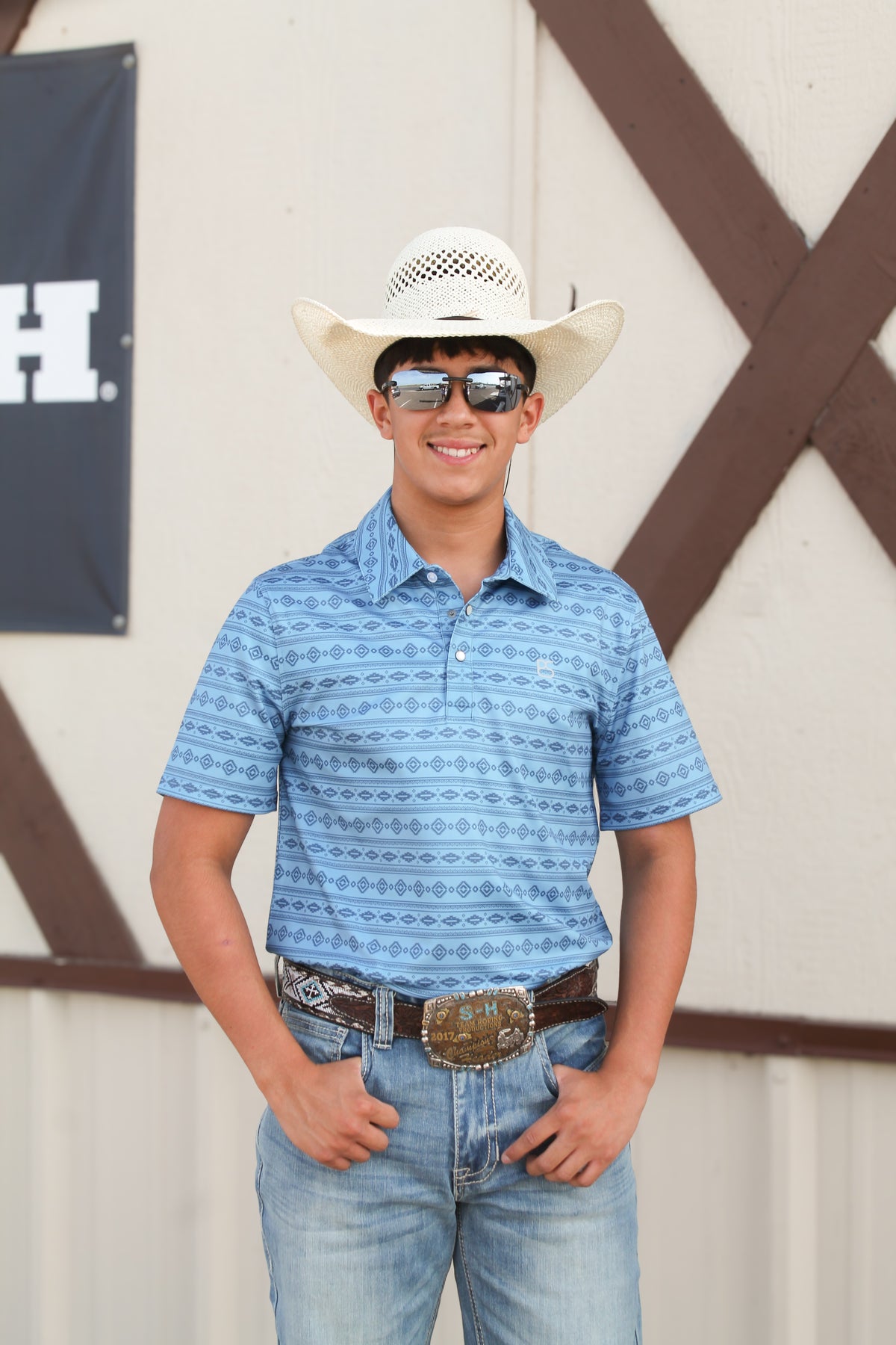 Rock&Roll Men's Blue Aztec SS Polo Snap 🤠
