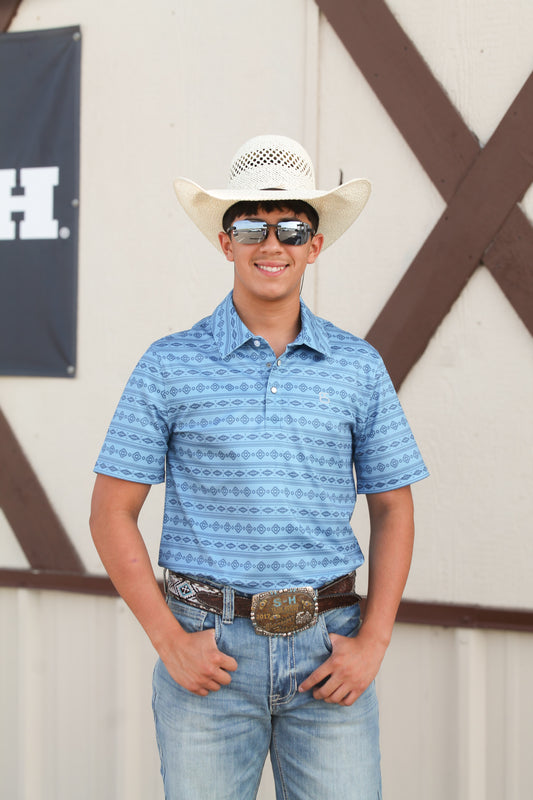 Rock&Roll Men's Blue Aztec SS Polo Snap 🤠