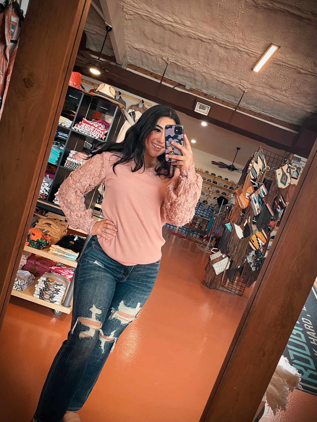 Mauve Floral Mesh Top