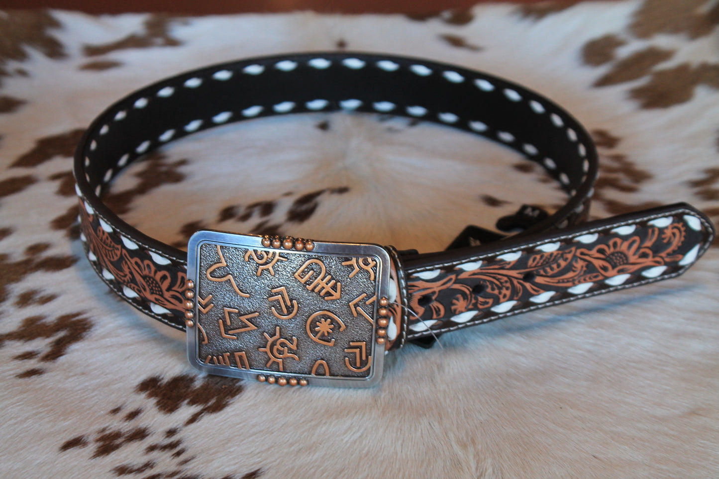 Angel Ranch Western Belt Womens Embossed Floral Brown