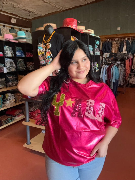 Sequence "Yall" Fuchsia Top
