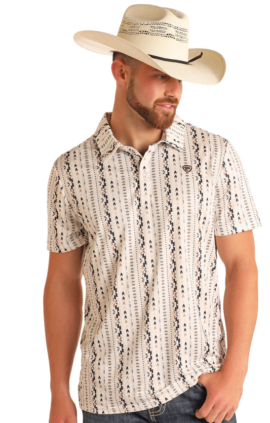 Rock&Roll Denim Aztec Printed Polo- Natural