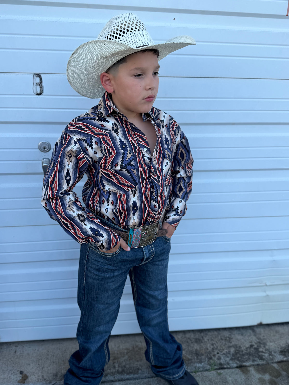Rock & Roll Boy's Southwestern Print Burgundy Snap Shirt BBN2S05462 🤠