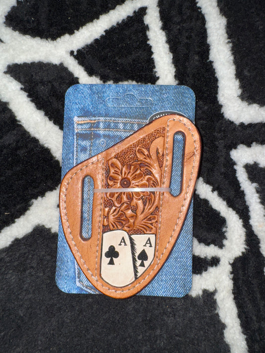 Black Ace leather floral knife holder Flat Sheath
