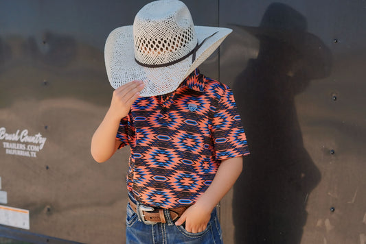 Youth R&R Orange Aztec Polo