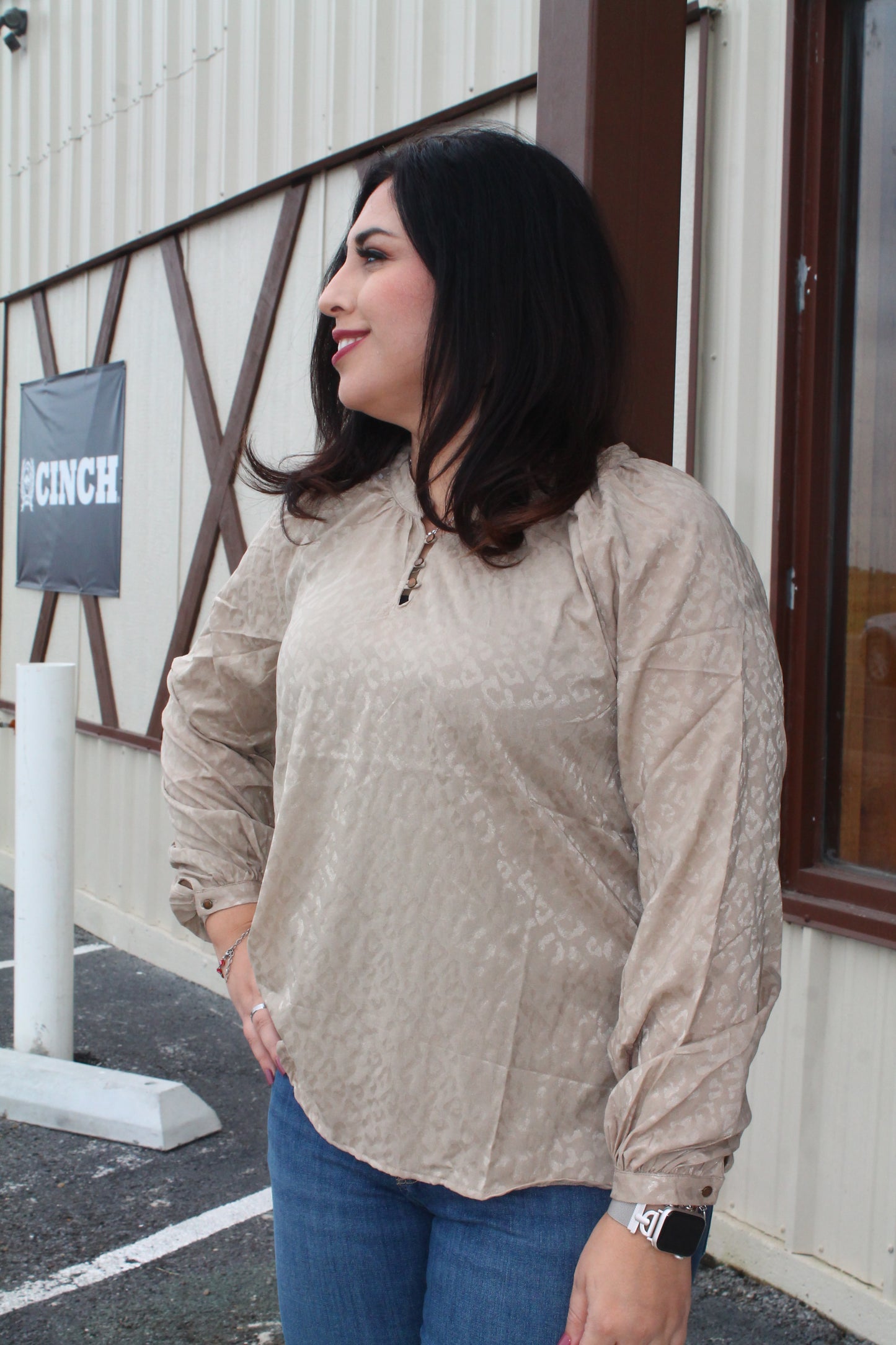 Women’s Khaki Cheetah Long Sleeve Blouse