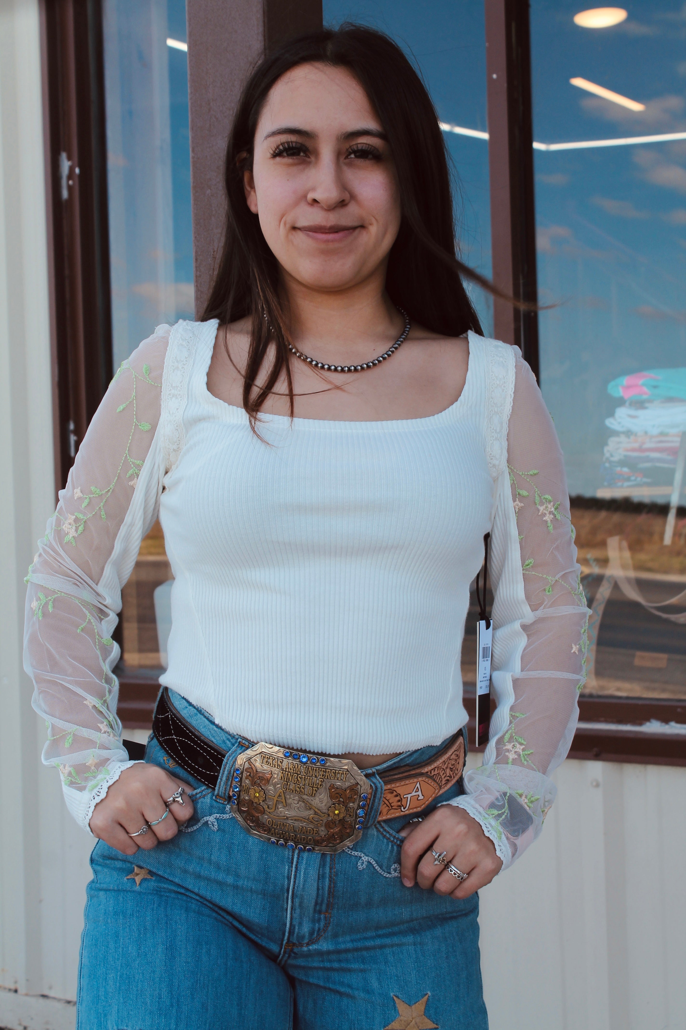Panhandle laced Sleeve embroidered top – Triple A Farm & Ranch, LLC