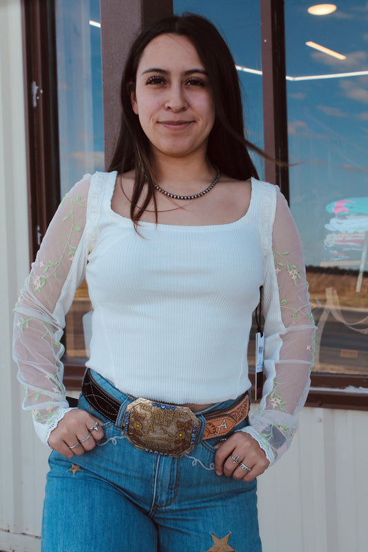 Panhandle laced Sleeve embroidered top