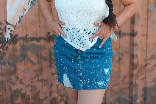 R&R Maisy Denim Studded Skirt
