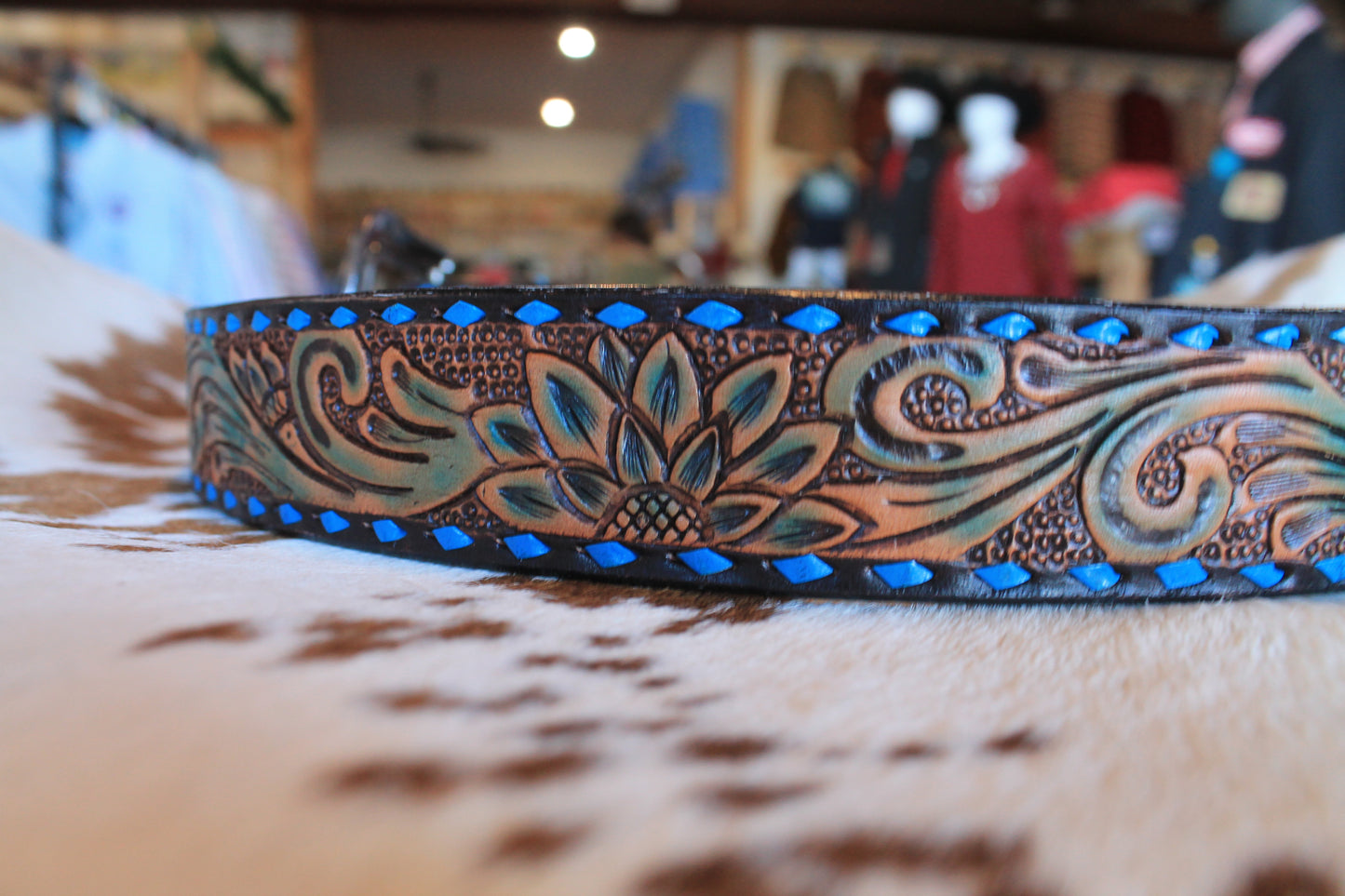 Angel Ranch Western Belt Womens Tooled Floral Painted Laced
