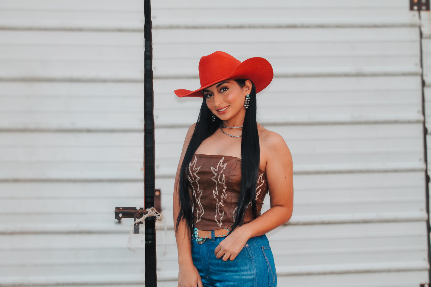 Leather Boot Stitch Corset Top