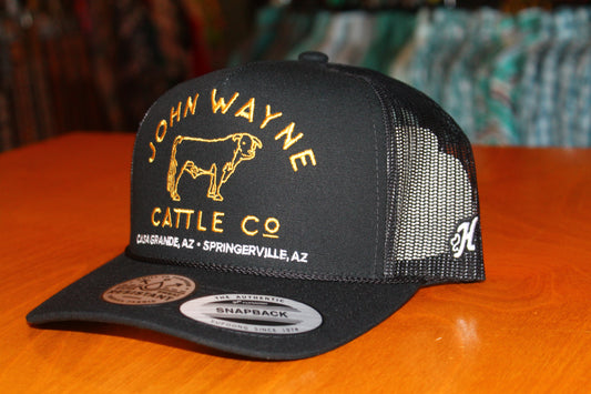 "JOHN WAYNE" BLACK W/GOLD STITCHED LOGO HAT