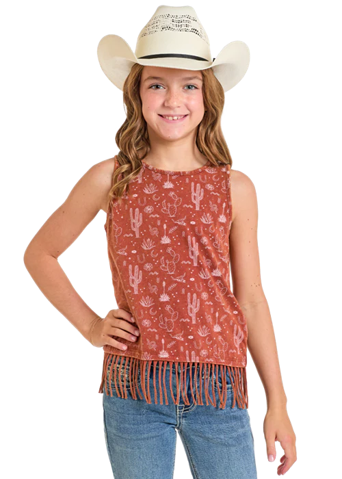 Rock & Roll Girl's Desert Print Fringe Tank Top