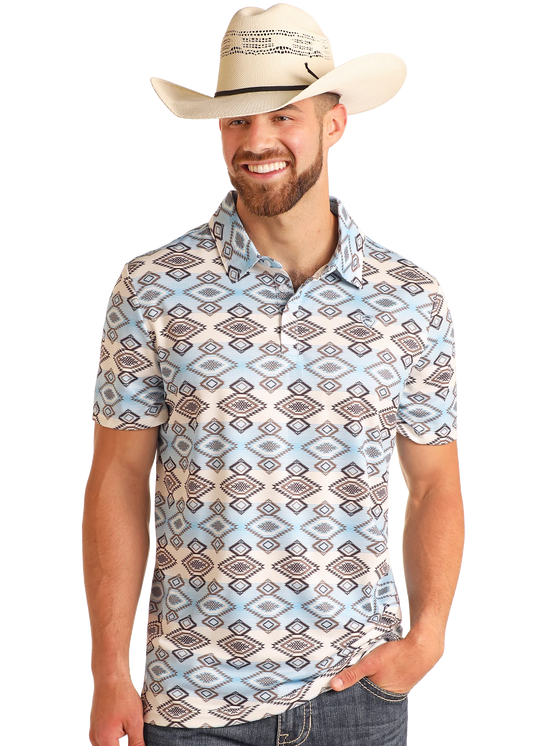 Rock&Roll Aztec Printed Polo - White