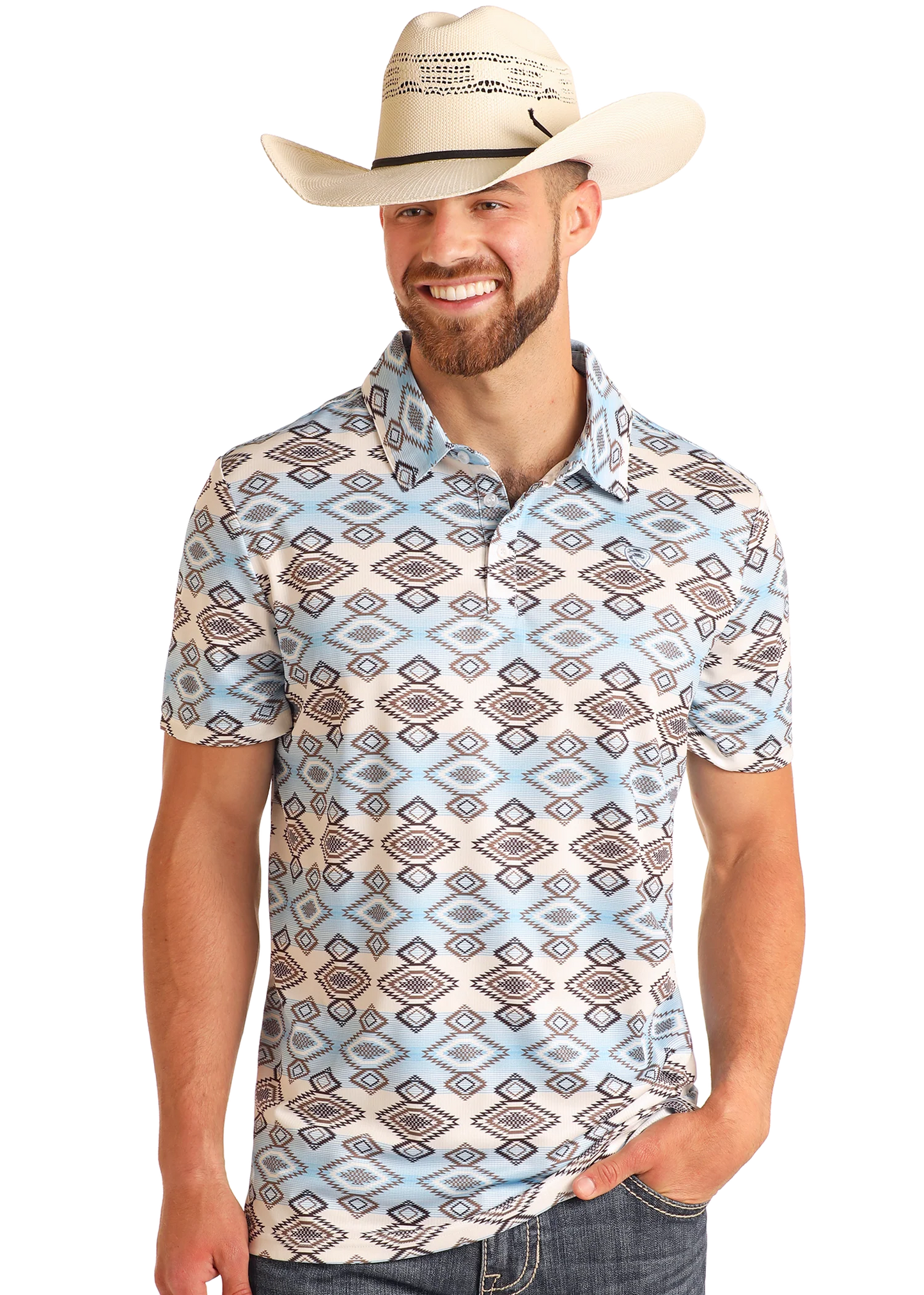 Rock&Roll Aztec Printed Polo - White