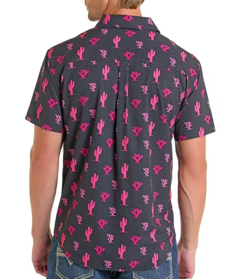 Rock&Roll Denim Tek S/S Button-Up - Black/Pink