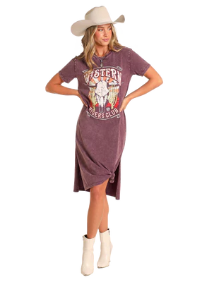 Rock & Roll Western Graphic Maxi Dress - Purple