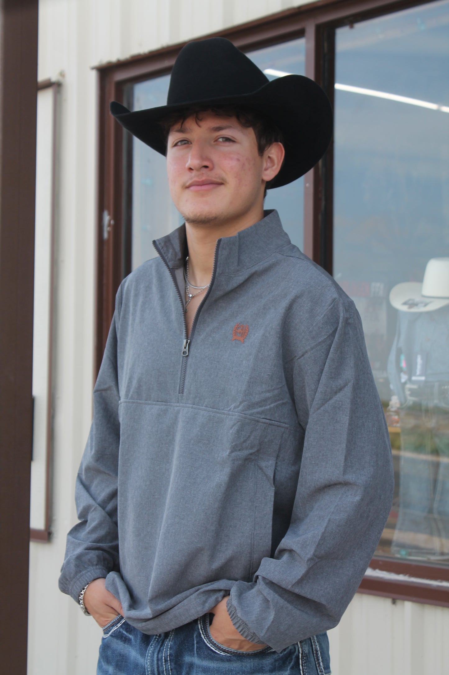 Cinch Men's Gray Half Zip Windbreaker