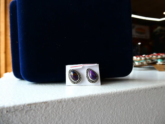 Purple Dahlia Teardrop Studs