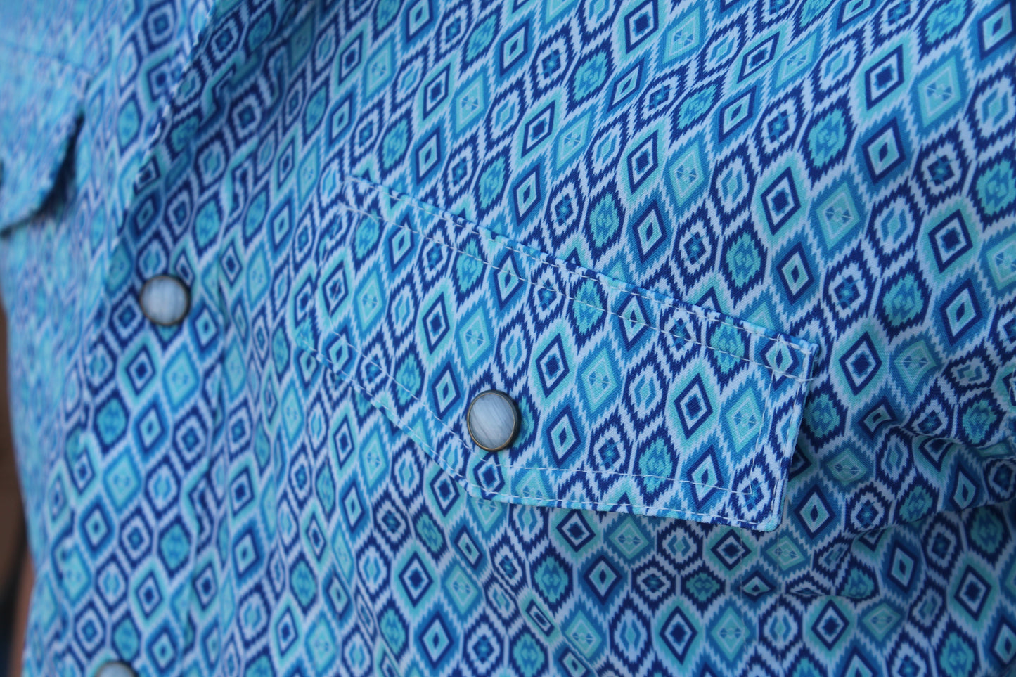 Panhandle Men's Geo Aqua SS Pearl-snap