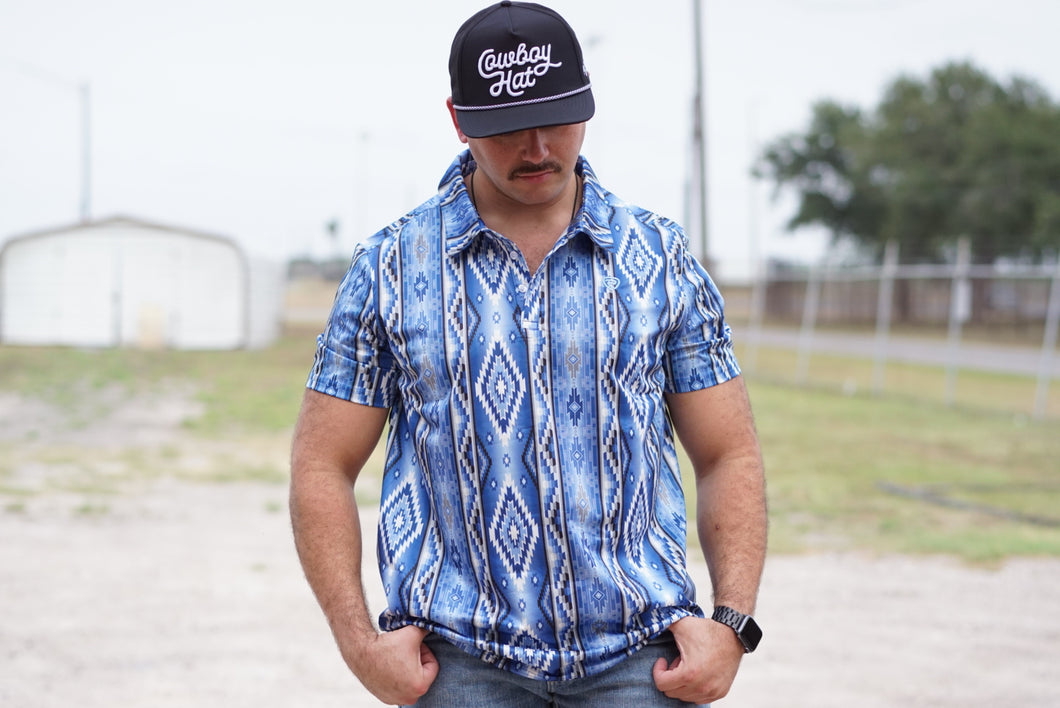 R&R Deep Blue Aztec Polo