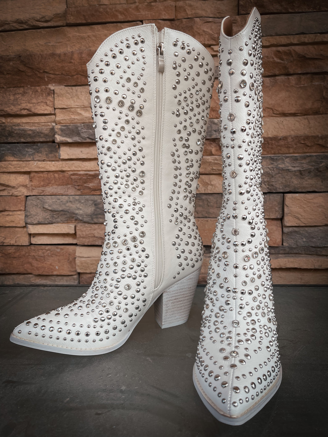 Crystal White Studded Boots
