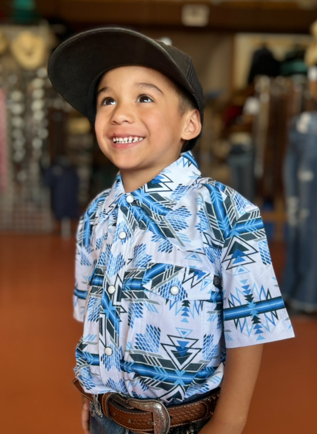 R&R YOUTH Blue Aztec Snap SS
