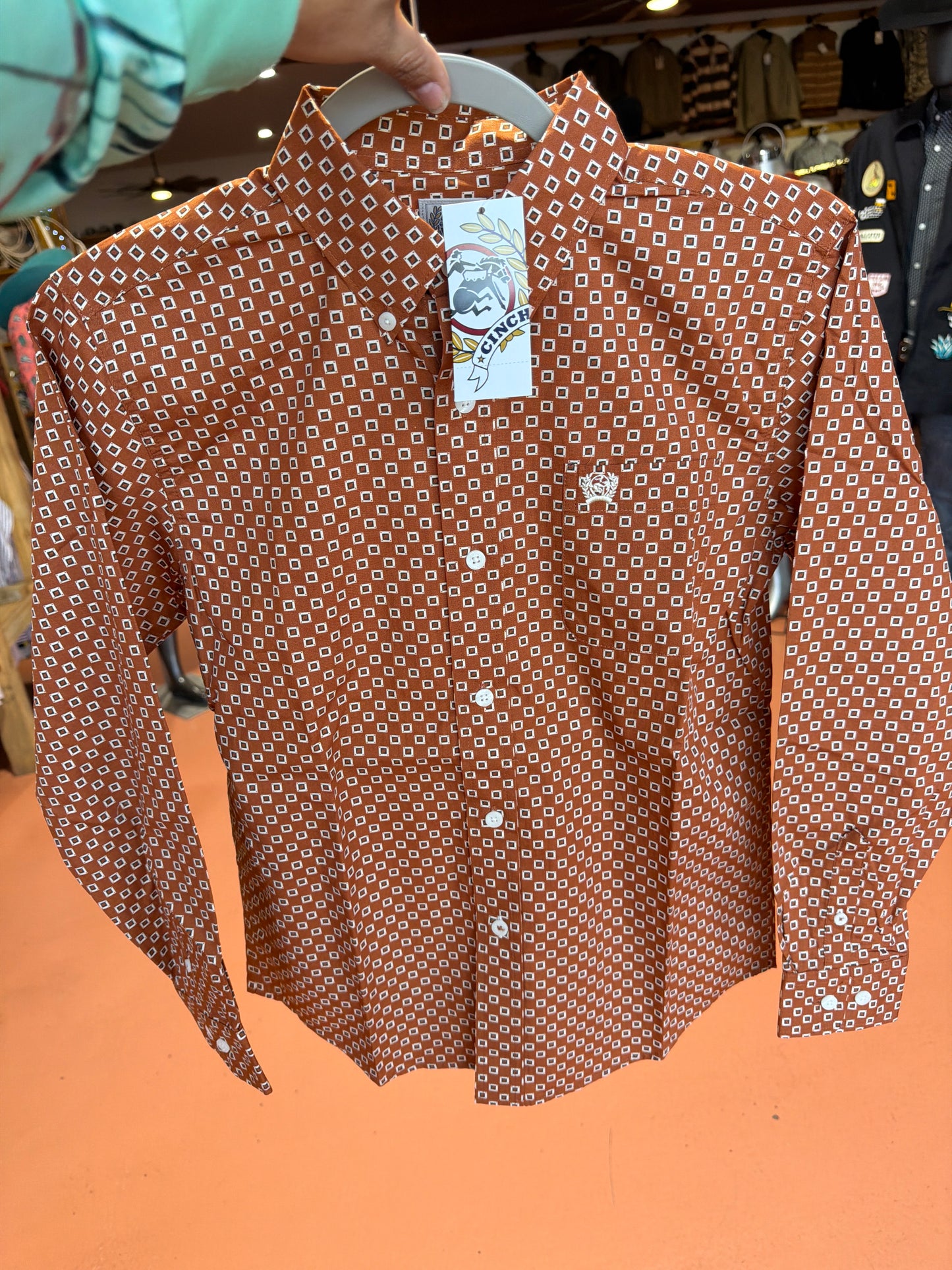 CINCH BOYS LONG SLEEVE BROWN SHIRT
